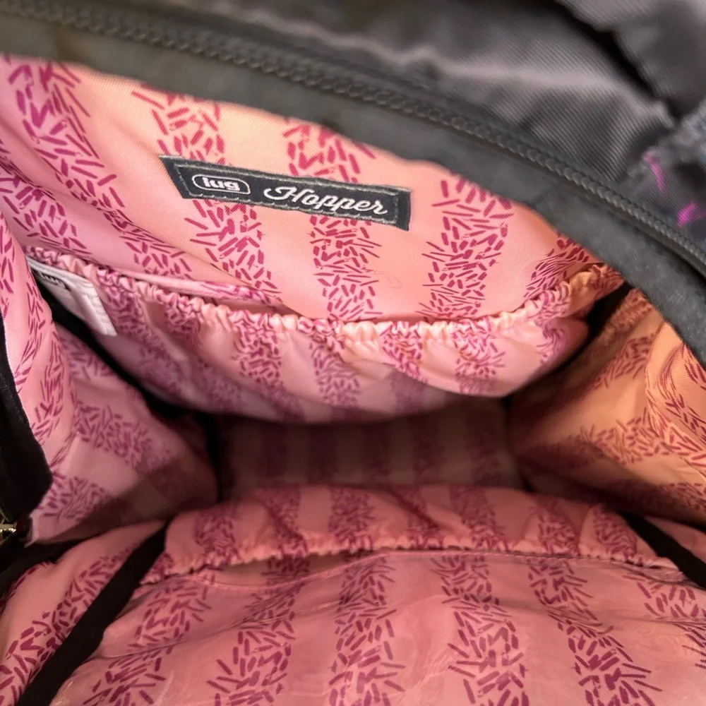 Lug Color Blocked Black and Purple Floral Women's Hopper Backpack - Picture 7 of 13